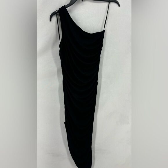 Maple women’s size small black one shoulder fitted ruched asymmetrical dress - Picture 2 of 9